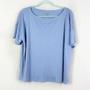 Eileen Fisher 100% Tencel Boatneck Short Sleeve Top in Purplish Blue sz Large